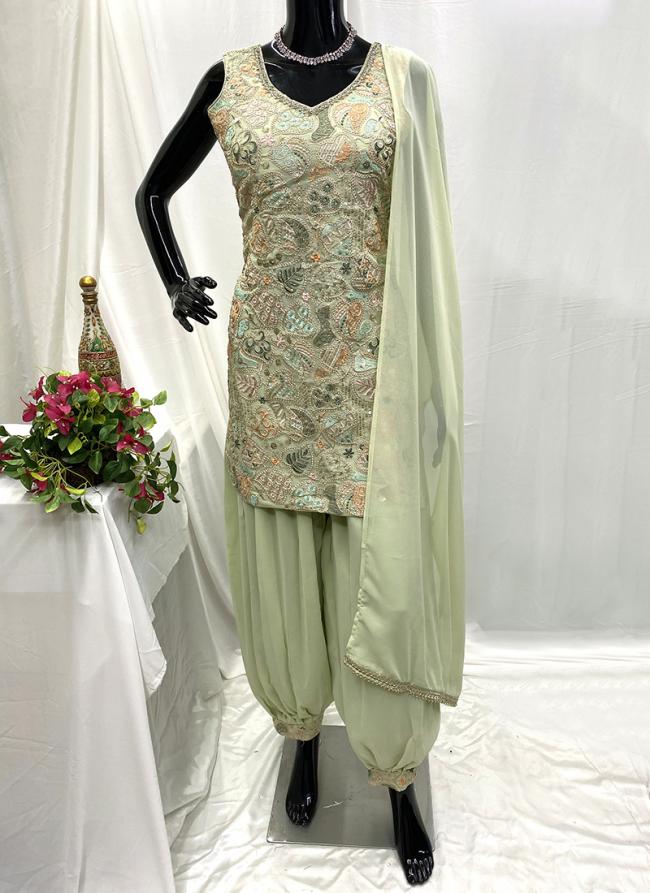 Georgette Pista Green Party Wear Hand Work Readymade Dhoti Suit